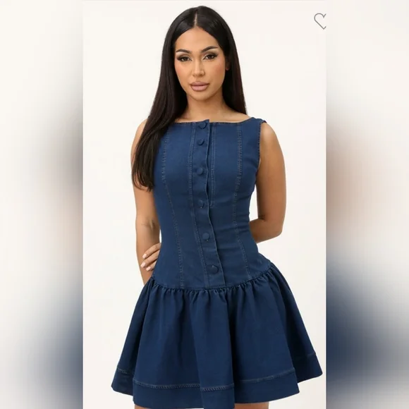 Blue Tiered Denim Mini Dress - Picture 6 of 7